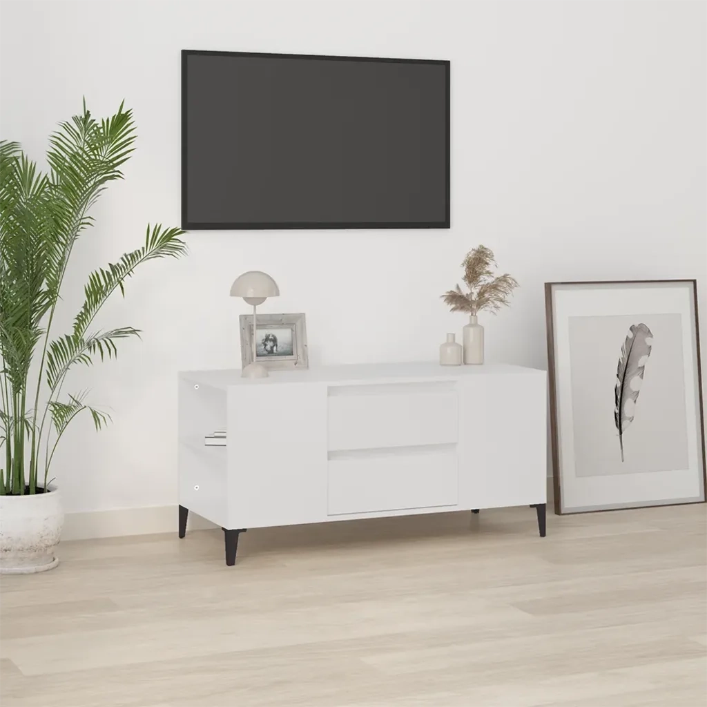 Mobile Porta TV Bianco 102x44,5x50 cm in Legno Multistrato 819604