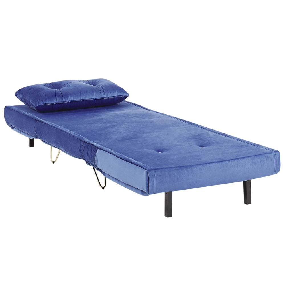 Divano letto piccolo in velluto blu navy 1 posto letto pieghevole senza braccioli con cuscino gambe in metallo dorato glamour