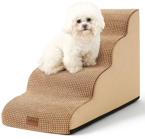 Trappola per cani per piccoli cani 50 cm, Trappola per cani per letto di alta qualità con spugna, Trappola per cani con fodera lavabile e pavimento antiscivolo, 40x72x50 cm, 4 gradini, marrone chiaro