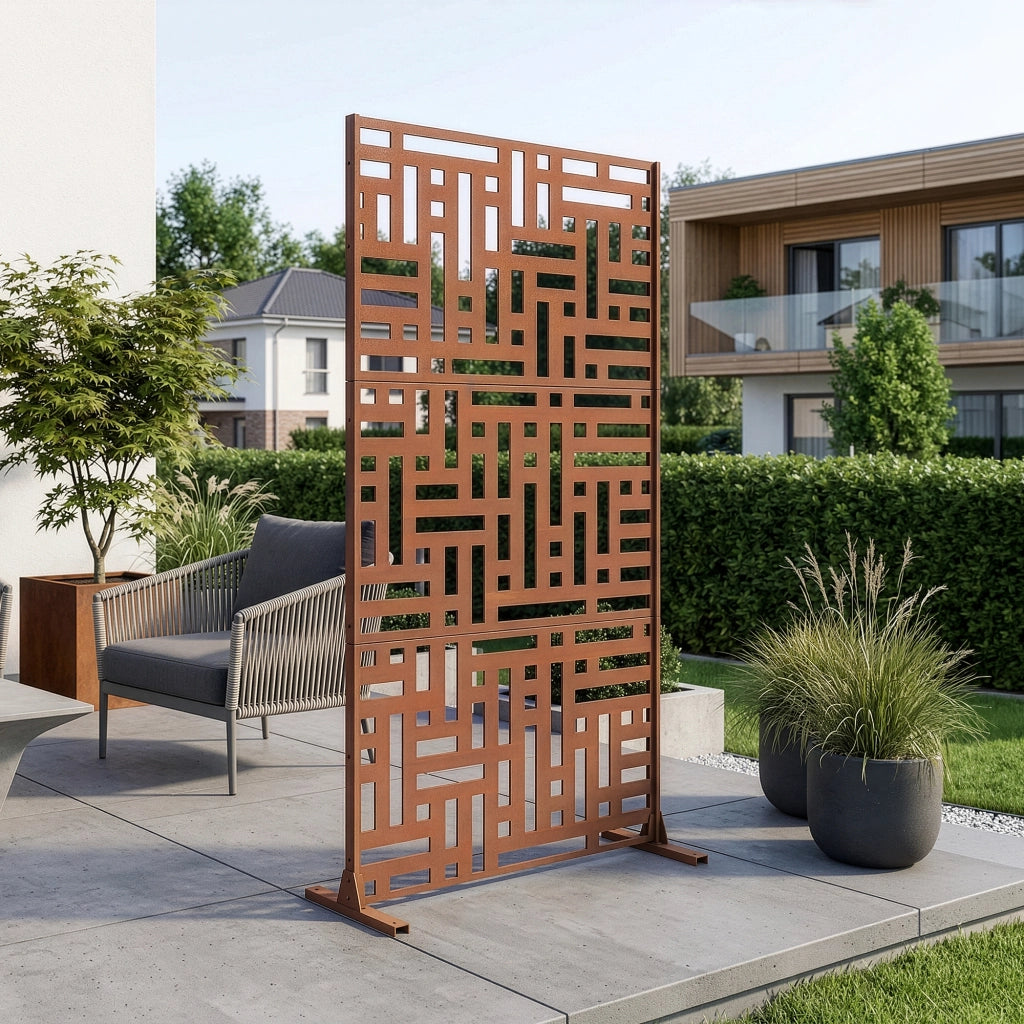 Pannello Divisorio Bernalda Struttura Traforata in Acciaio Corten 180 x 90 cm Marrone Ossidato casa.pro