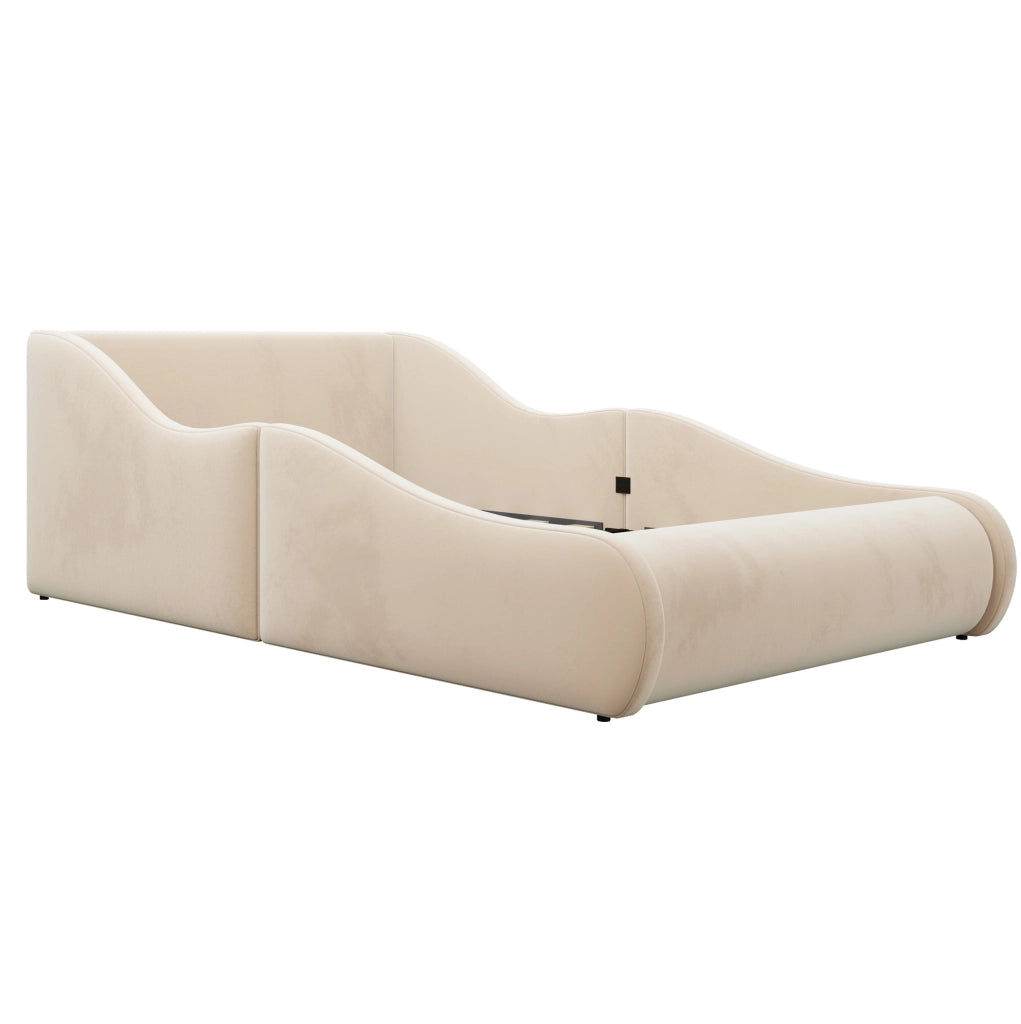 Letto per bambini 90x200 cm con testiera alta e sponde laterali in velluto beige