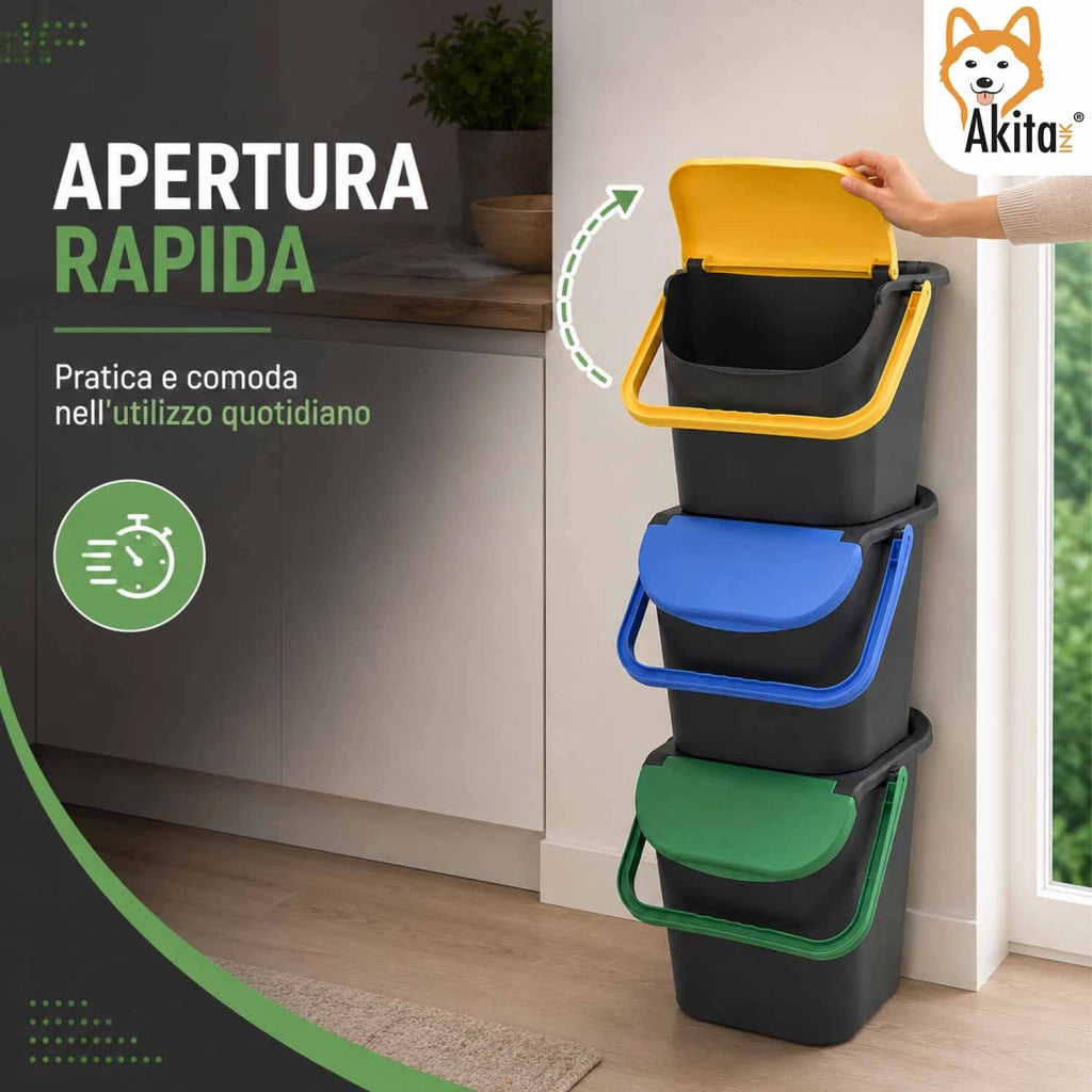Akitaink Set 3 Pattumiere Tower Bin 30 L Salvaspazio