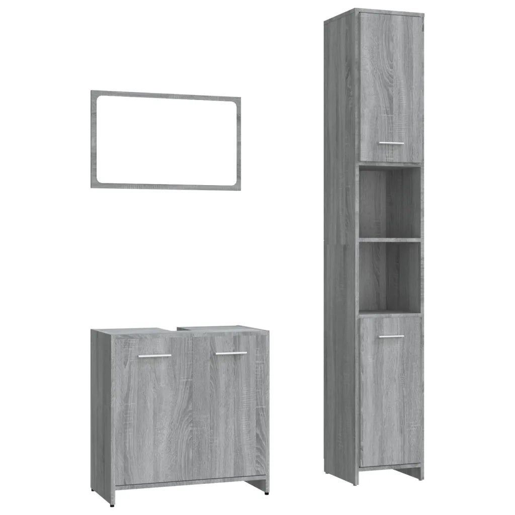 Set Mobili da Bagno | Armadio da bagno 3 pz Grigio Sonoma in Legno Multistrato