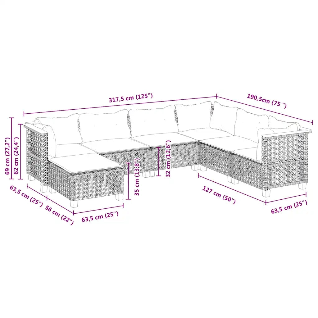Set Divani da Giardino 7 pz con Cuscini Beige in Polyrattan 3261940