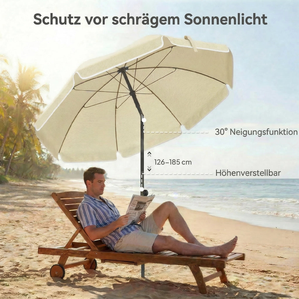 Ombrellone da spiaggia pieghevole idropellente ?150 cm con ancoraggio di sabbia regolabile e inclinazione Beige