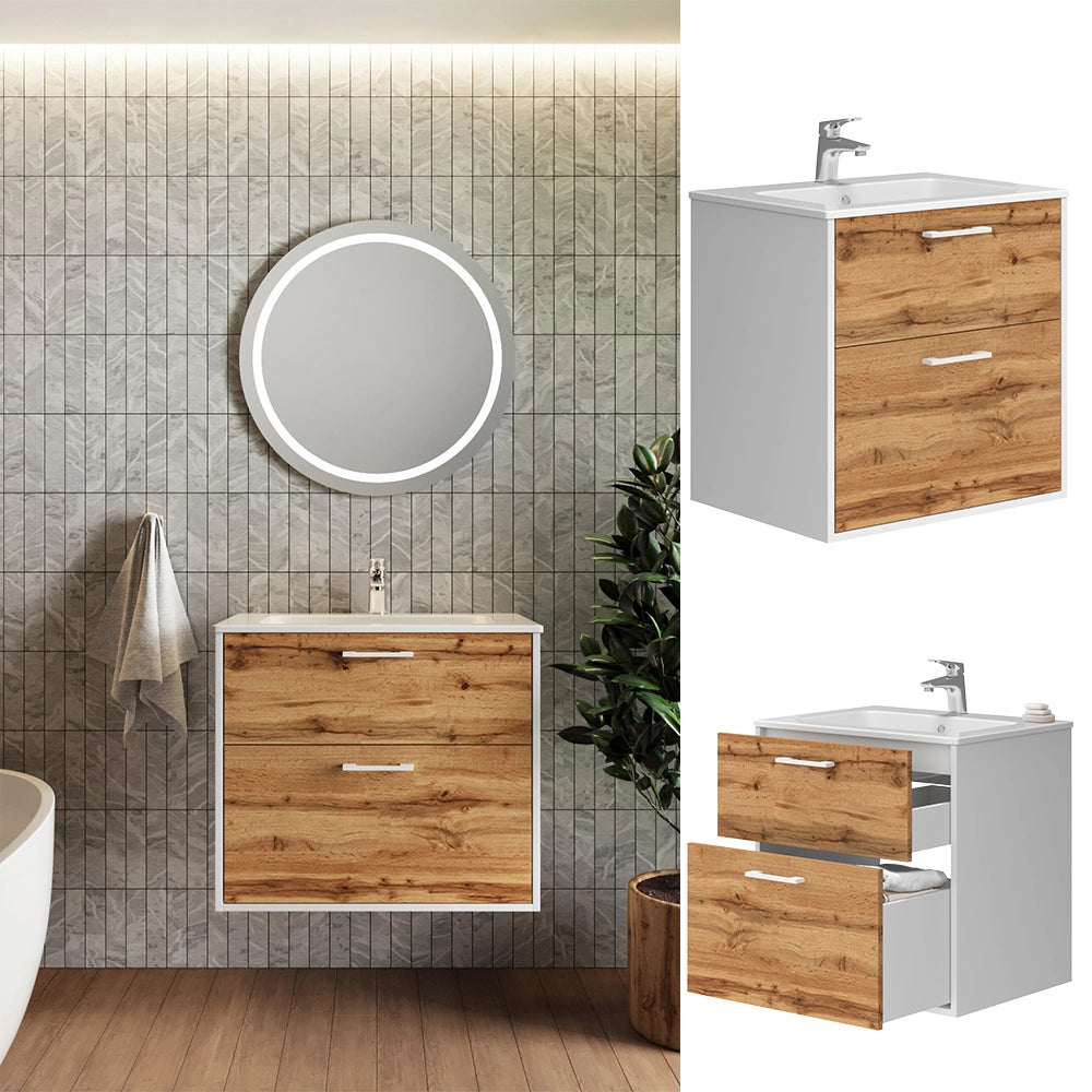 Vicco Set di mobili da bagno Rovere bianco/dorato 61 x 61.5 cm con lavabo