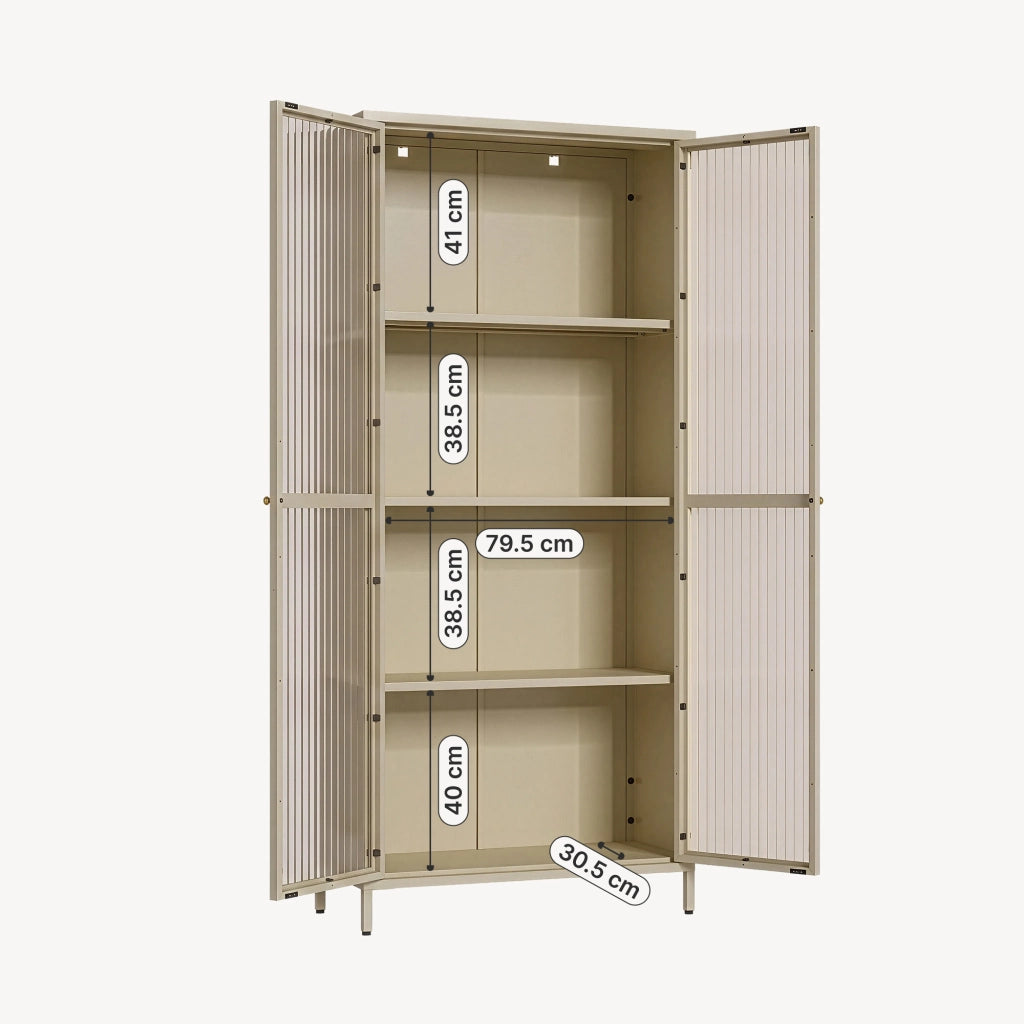 Armadio a Vetrata Säkylä con 4 Scomparti 180 x 80 x 35 cm in Acciaio - Color Cammello [en.casa]