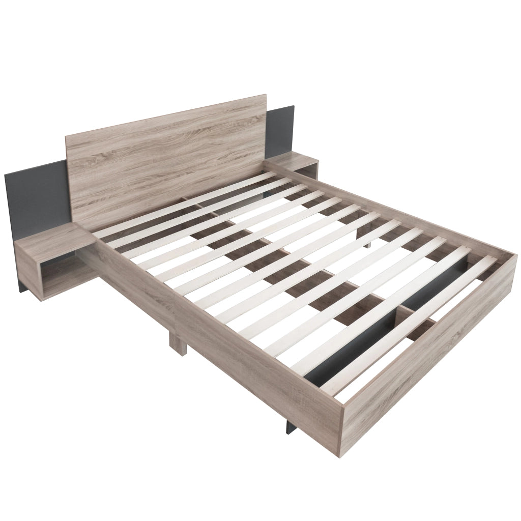 Letto matrimoniale in legno 160x200 cm con 2 comodini, design moderno in rovere Sonoma e grigio scuro
