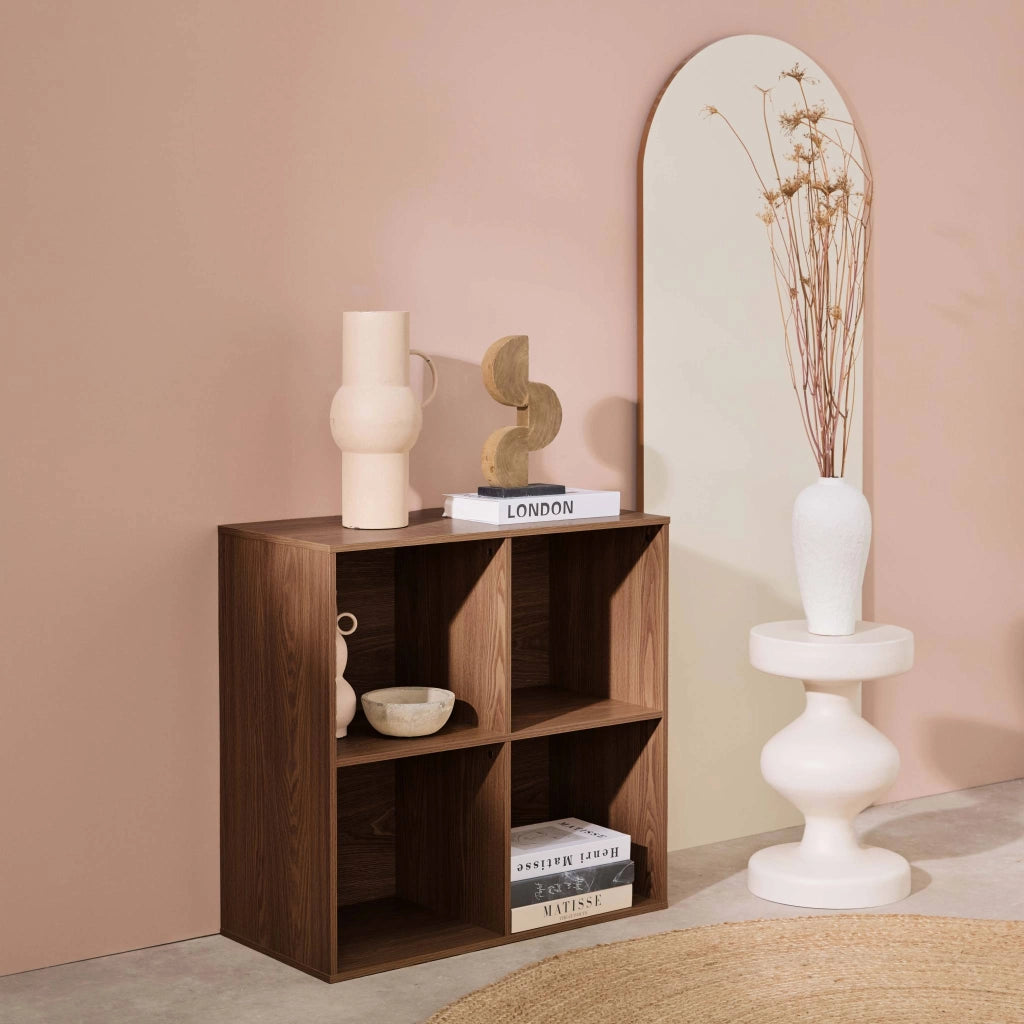 Libreria modulare in legno con 4 scomparti, noce