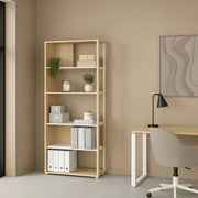 Libreria MuGuiying, Scaffale da ufficio, Mobile portalibri, Biblioteca, 80x34 h205 cm, Rovere e Bianco