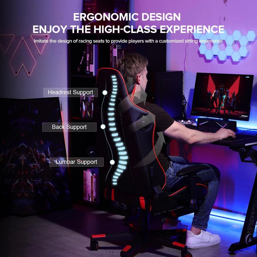 Sedia da Gaming con Poggiapiedi e Altoparlante Bluetooth Poltrona Ufficio Scrivania Ergonomica Sedie Musicale Rossa