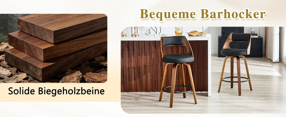 Set 2 Sgabelli da Bar con Schienale ¨C MINIMAL ¨C Legno e Ecopelle, 92 cm