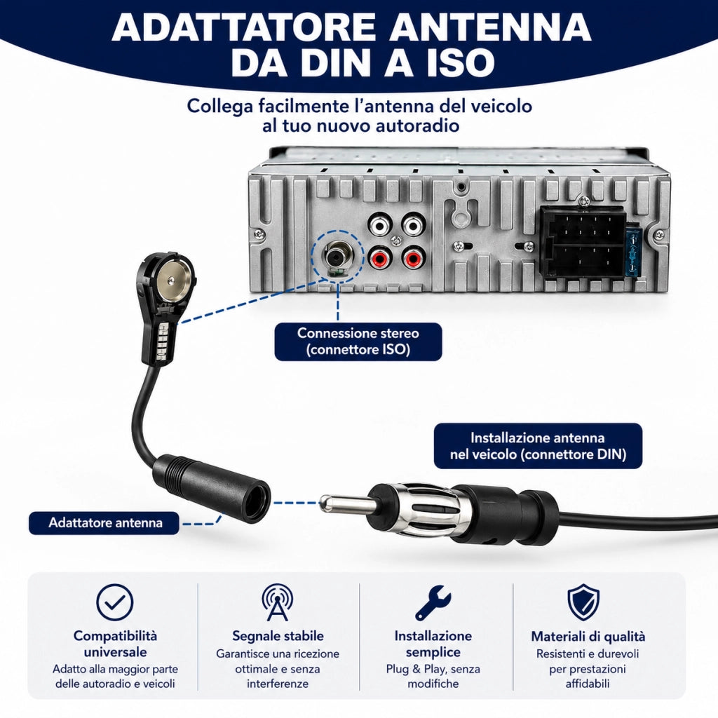 Adattatore Antenna Autoradio DIN 150 Ohm a ISO 50 Ohm 18 cm 00455