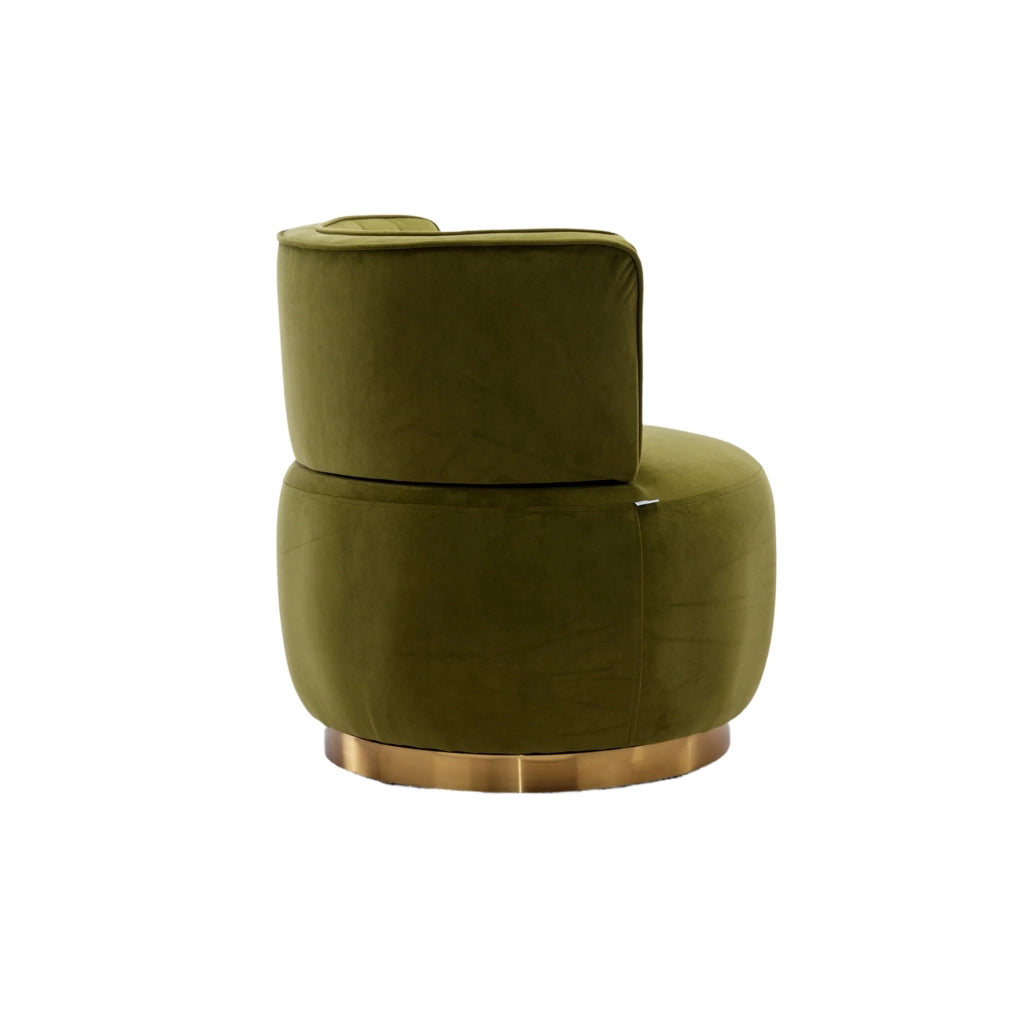 Sedia girevole 360° in velluto verde oliva con schienale ergonomico e cuscino imbottito
