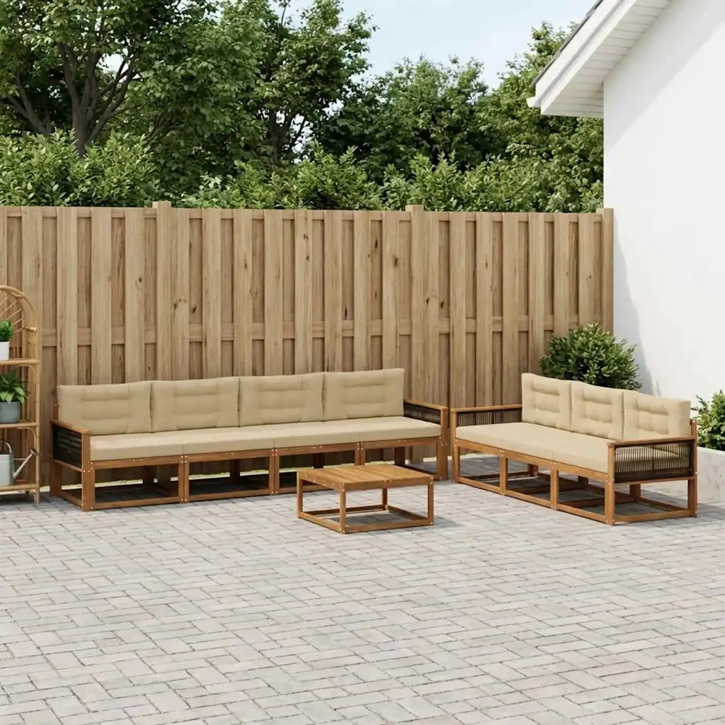 Set di divani da esterno con cuscino 8 pcs Naturale e Beige 3382406
