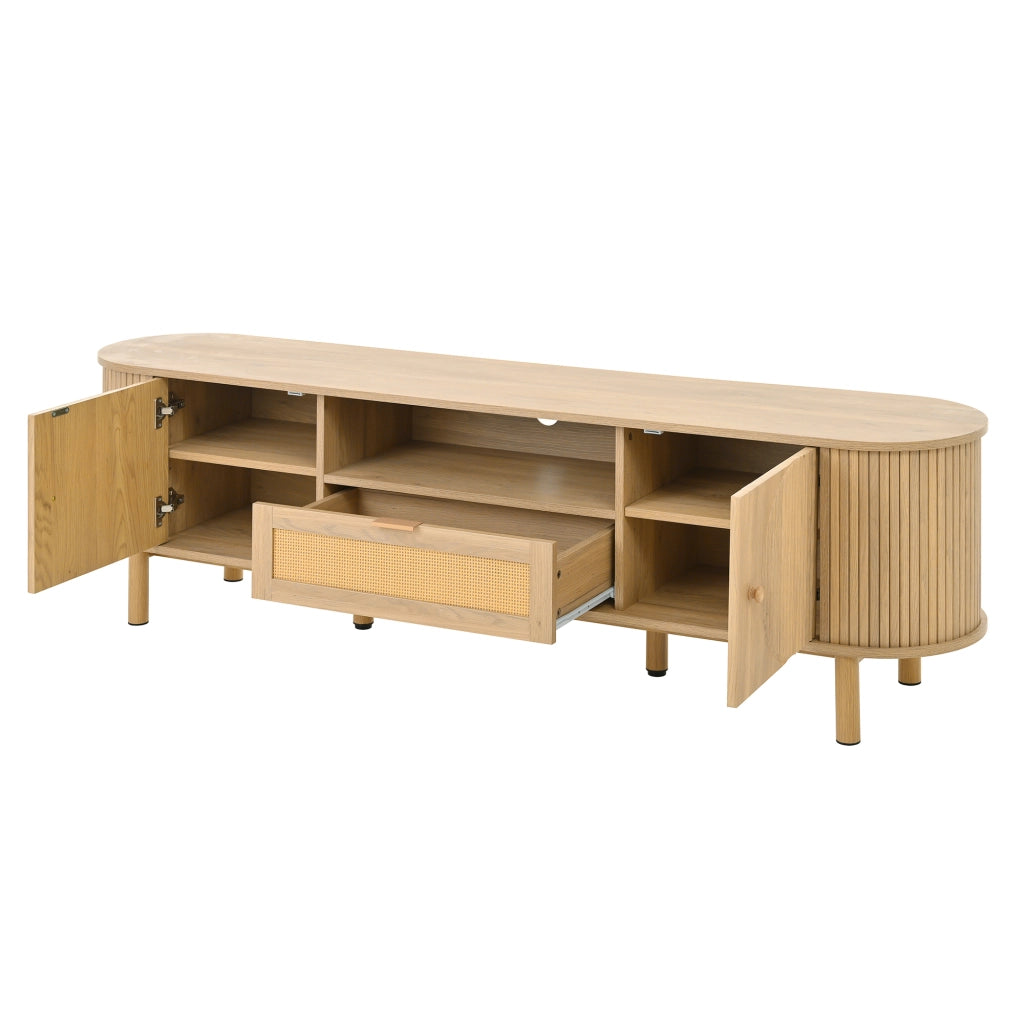 Mobile TV con 2 Ante; 1 Cassetto e Vani Aperti; Passacavi; per Soggiorno; in MDF; 175 × 36 × 51 cm; Naturale