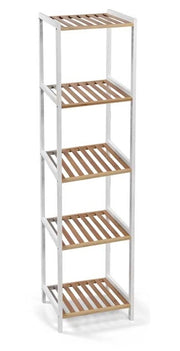 SCAFFALE IN LEGNO BICOLORE CON 5 RIPIANI 34 X 33 X H140CM BIANCO MARRONE CHIARO