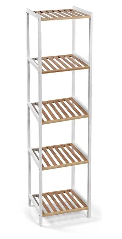SCAFFALE IN LEGNO BICOLORE CON 5 RIPIANI 34 X 33 X H140CM BIANCO MARRONE CHIARO