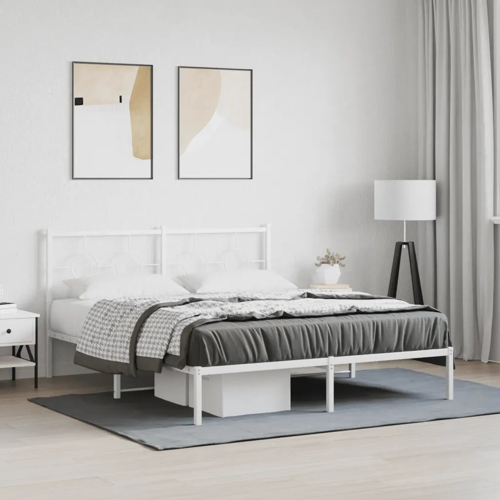 Letto matrimoniale | Letto per adulti | Giroletto con Testiera Metallo Bianco 160x200 cm