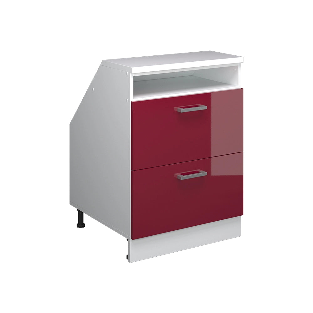 Mobile sottotetto Rion Rosso lucido/Bianco 60 x 83.8 cm con 2 cassetti, carcassa 60 cm profondità Vicco