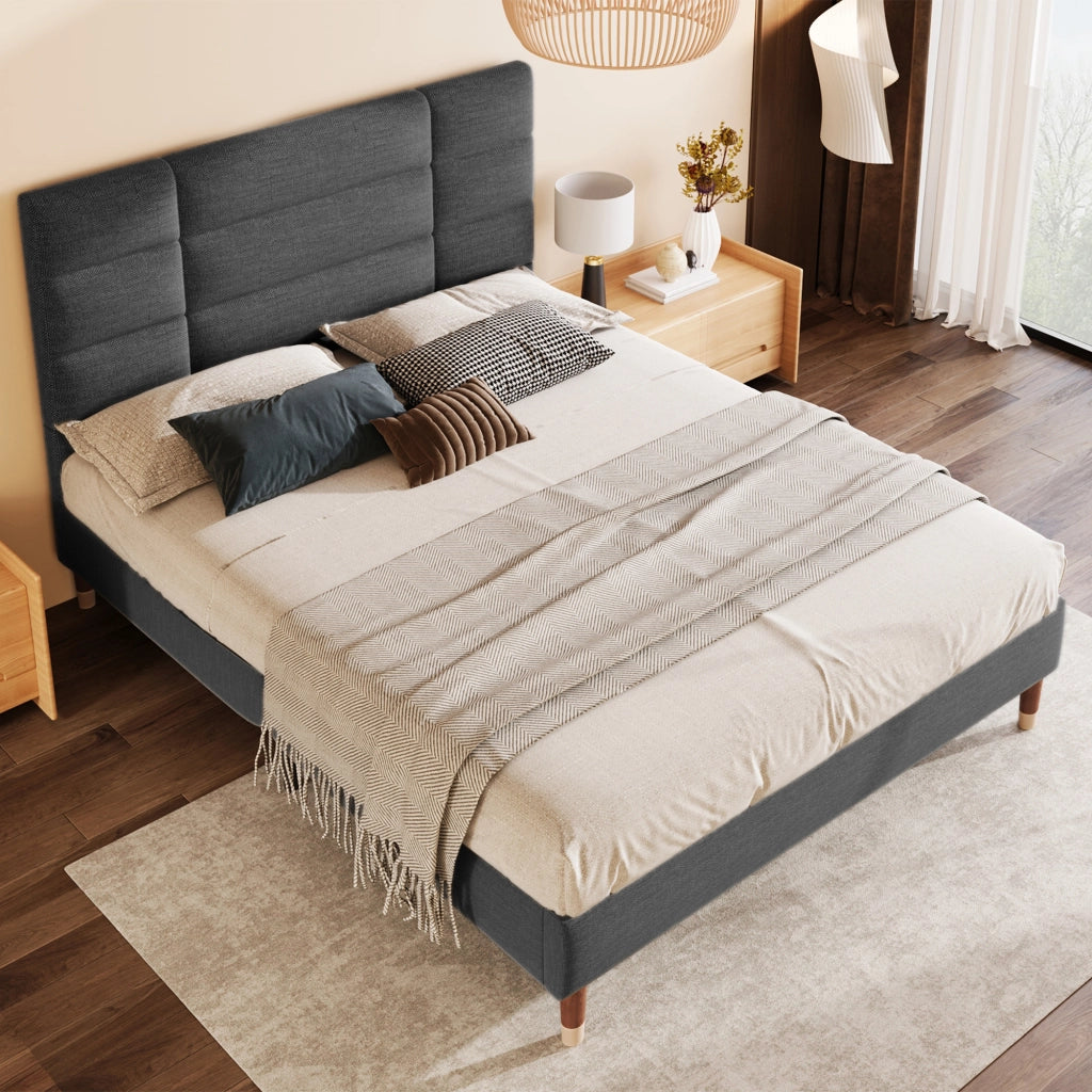 Letto matrimoniale – 140x200 cm – testiera imbottita rete – lino grigio scuro
