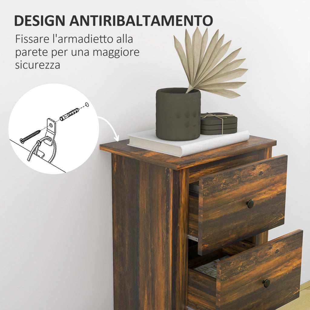 Comodino Rustico con 3 Cassetti in Legno ¨C Zephmum ¨C 40x30x74 cm Marrone