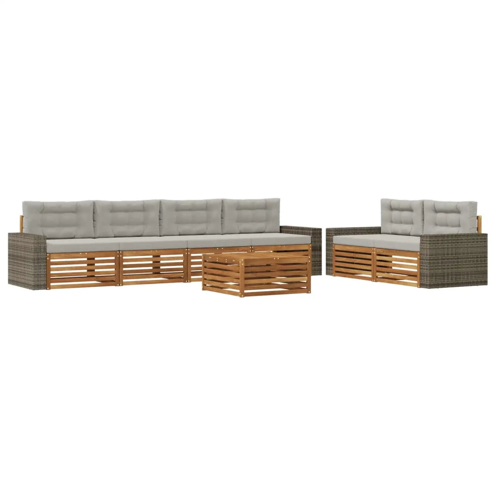 Set di divani da esterno 7 pz Naturale e Grigio Chiaro 3383069