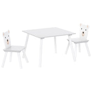 Set Tavolo con Sedie per Bambini 2 Posti in Stile Scandinavo a Tema Animale Bianco in MDF e Gambe in Legno di Pino