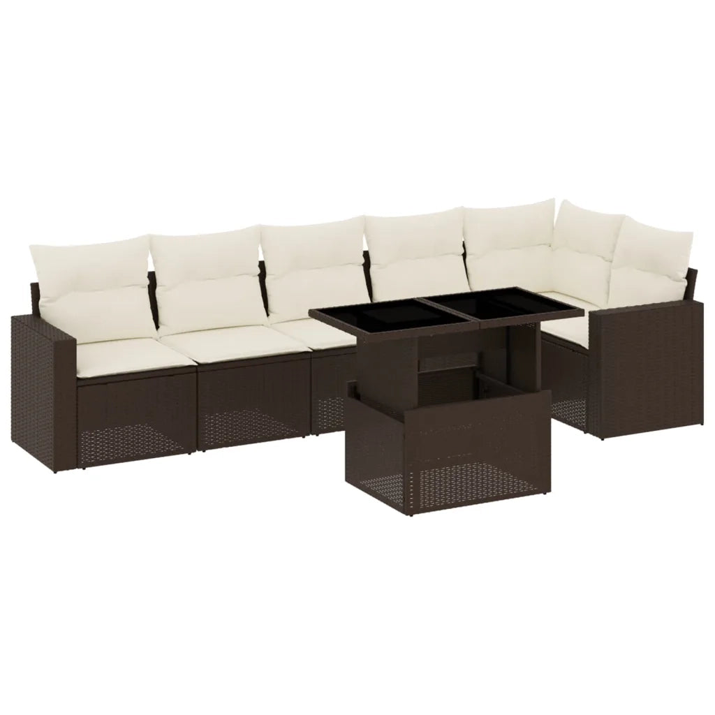 Set Divani da Giardino 7 pz con Cuscini Marrone in Polyrattan 3267293