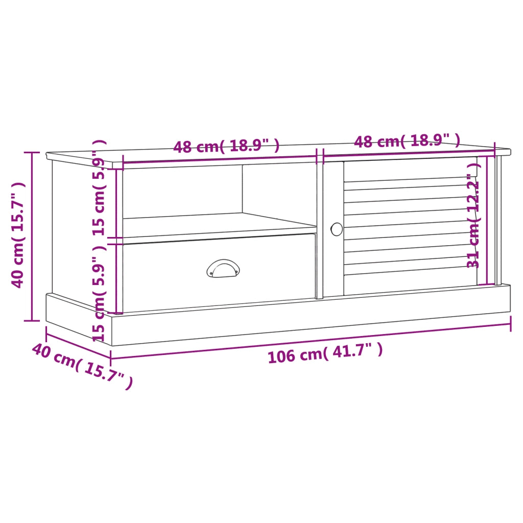 Mobile Porta TV VIGO Grigio 106x40x40 cm Legno Massello di Pino 353177
