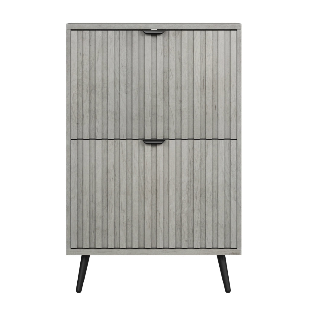 Mobile portascarpe con 2 ante ribaltabili; design scanalato in MDF e truciolare grigio