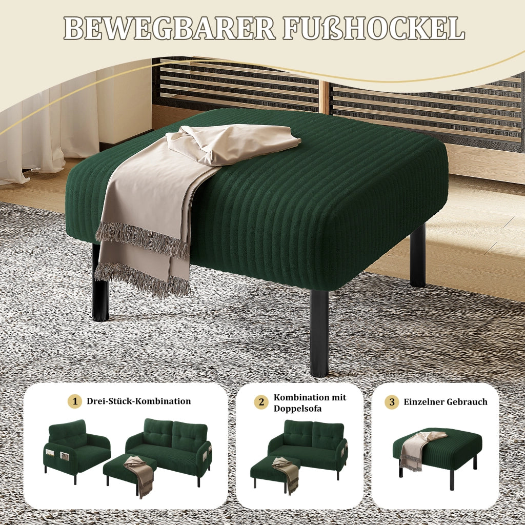 Pouf poggiapiedi in velluto a coste con struttura in metallo; 56 x 51 x 39 cm; verde smeraldo