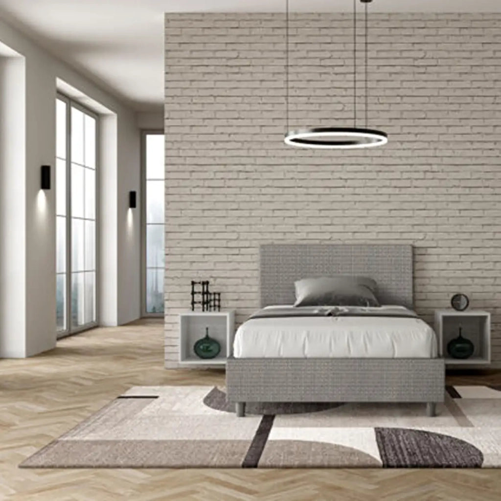 Letto una piazza e mezza con rete imbottito 120x210 tessuto Labirinto 2 grigio Adele