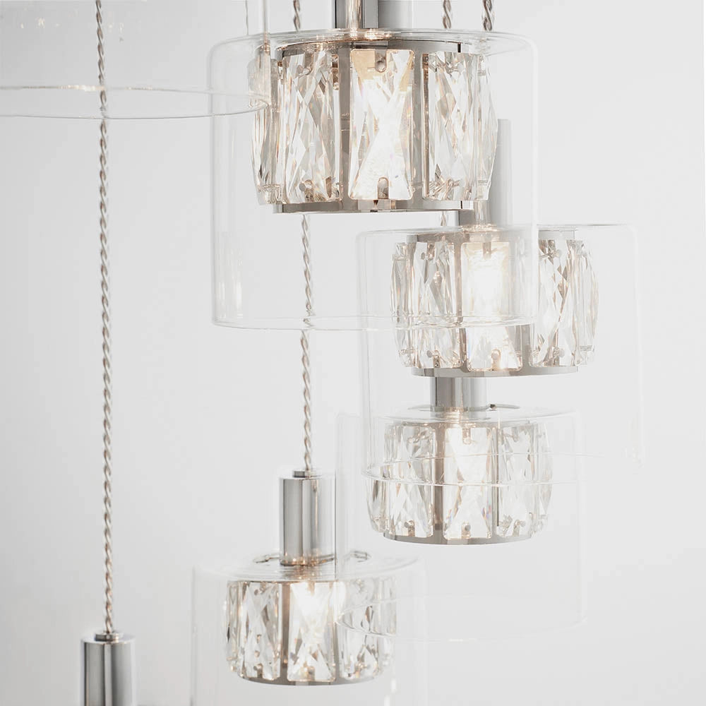 Lampadario rotondo cromo cristallo 12xG9 Endon Verina