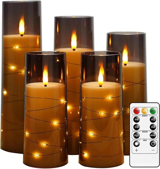 Set di candele LED a cristallo acrilico - candele a vela flikkeranti senza fiamma con funzione orologio - candela elettrica alimentata da batterie con telecomando - set da 5 pezzi