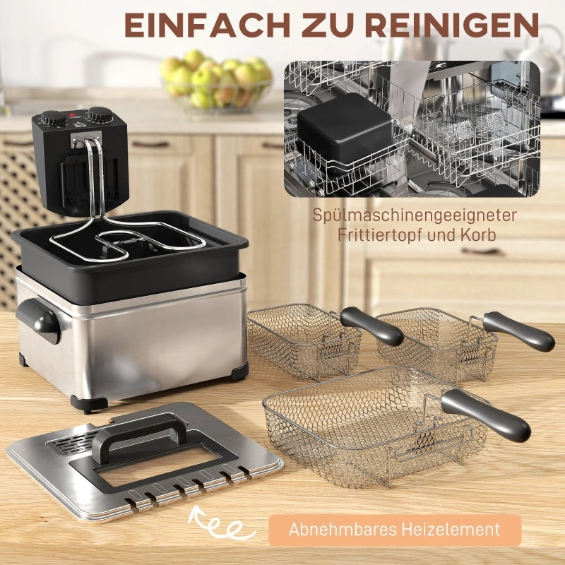 Friggitrice ad aria da 5 litri, con temperatura e timer regolabili, contenitore dell'olio rimovibile, obl¨° di visualizzazione, protezione contro il