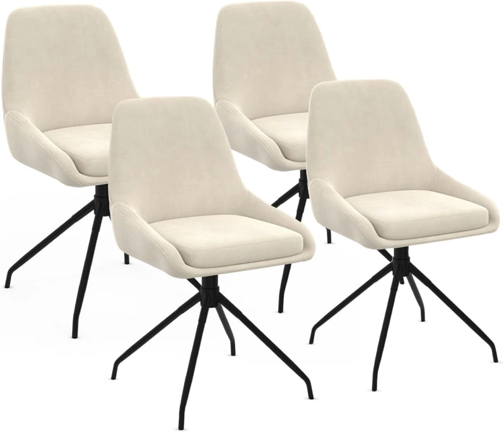Set di 4 sedie girevoli in velluto beige THALYA con braccioli