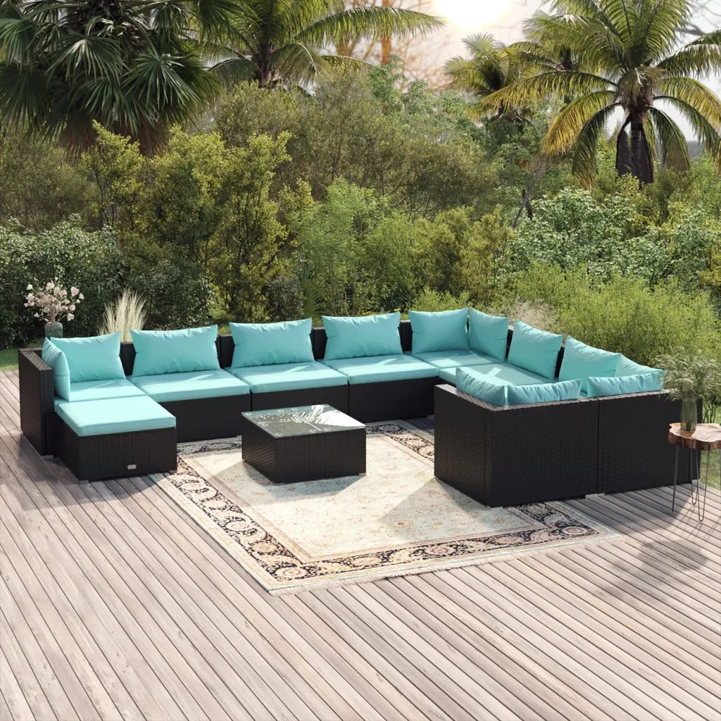 Set Divani da Giardino 11 pz con Cuscini in Polyrattan Nero cod mxl 34591