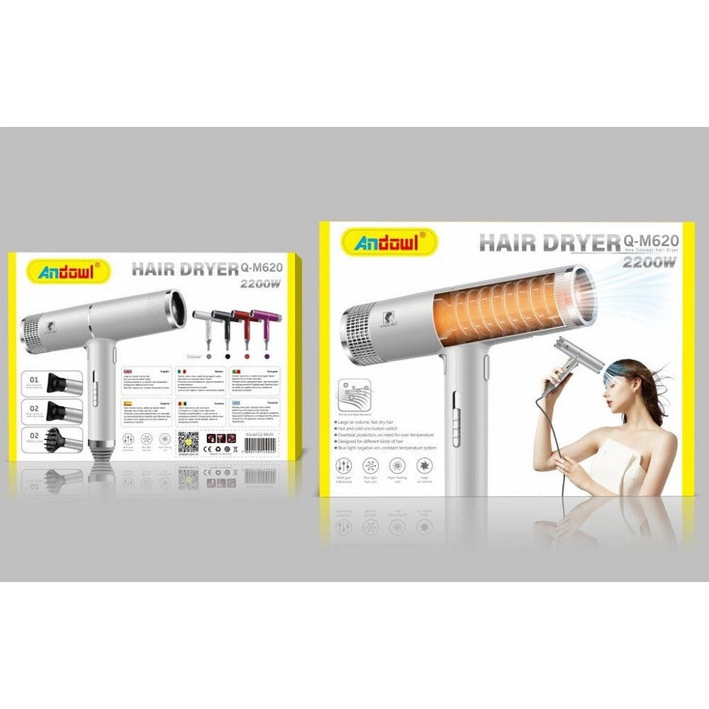Trade Shop - Asciugacapelli Phon Con Tecnologia Ionica 2200watt Con 3 Ugelli Diffusori Q-m620 -