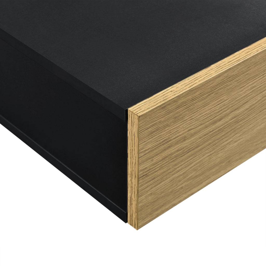 Mensola da Parete con Cassetto Integrato 50x24x12 cm - Nero / Effetto Legno [en.casa]