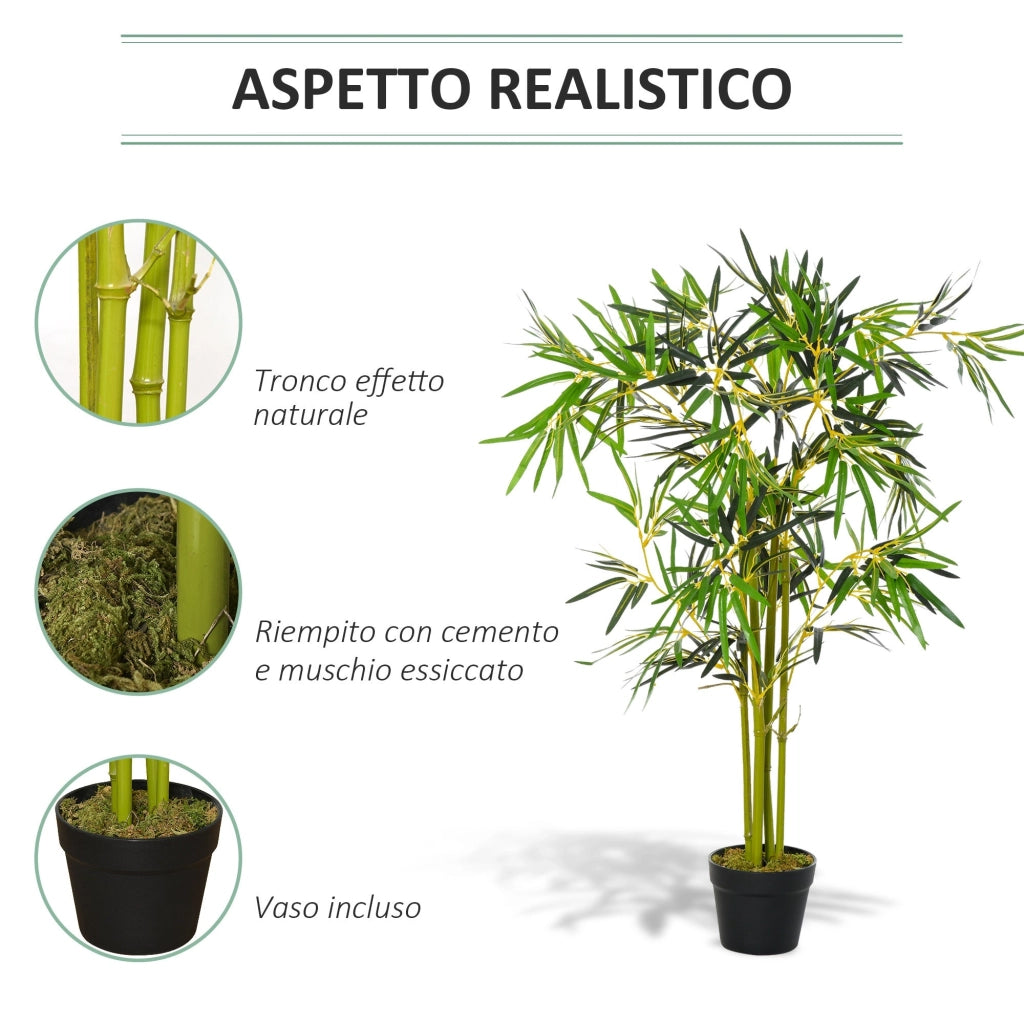 Pianta Artificiale Bambù H120 cm con Vaso Verde