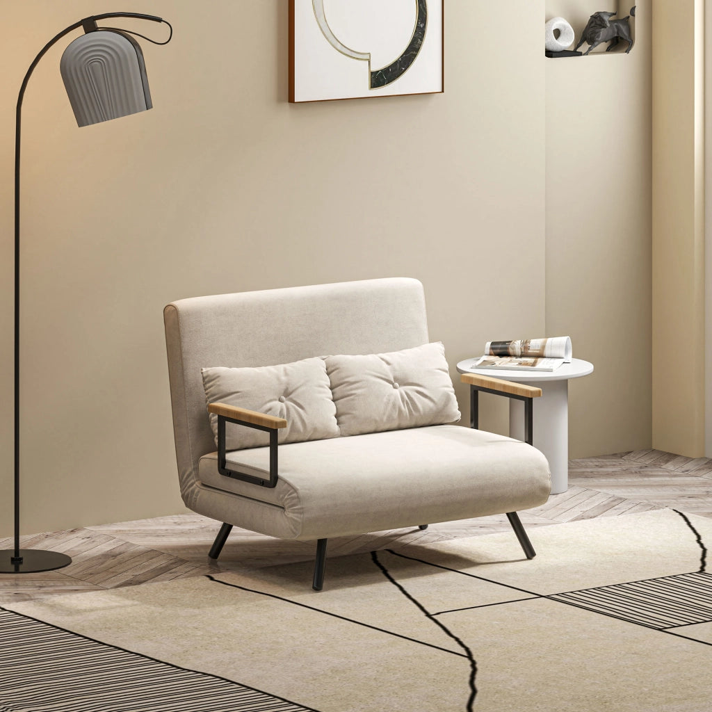 Divano Letto in Tessuto Velluto con Schienale Regolabile e Cuscini ¨C zephmum ¨C Bianco Crema 102x73x81 cm