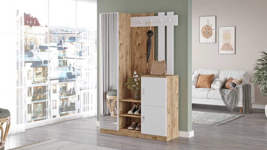 Mobile da corridoio in legno "DD7" - 113 x 37 x 179 cm - Bianco
