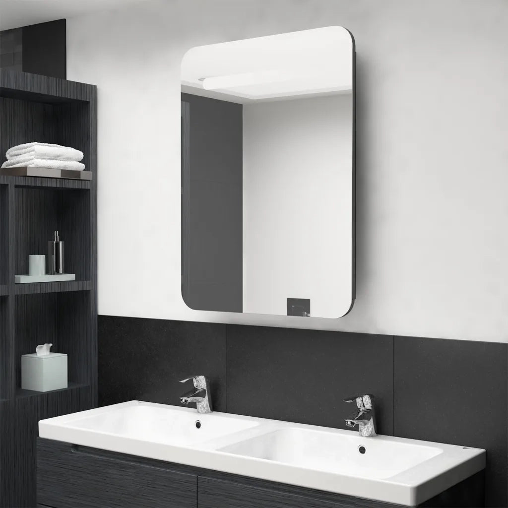 Armadietto Bagno con Specchio e LED-Mobile bagno con specchio Grigio 60x11x80 cm