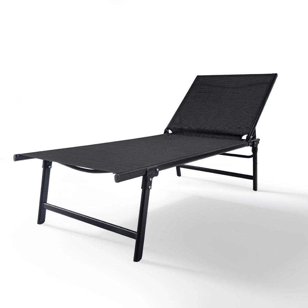 Lettino Prendisole Pieghevole Professionale in Acciaio e Textilene 182x63 cm – Schienale Regolabile 5 Posizioni, Struttura Robusta, Ideale per Giardino, Piscina e Relax Nero