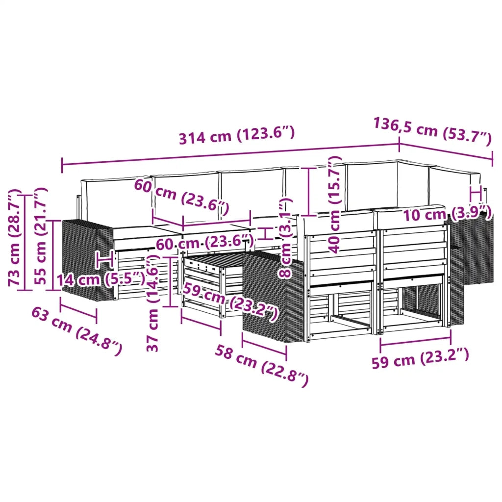 Set divani Legno di Acacia Massello 3384548