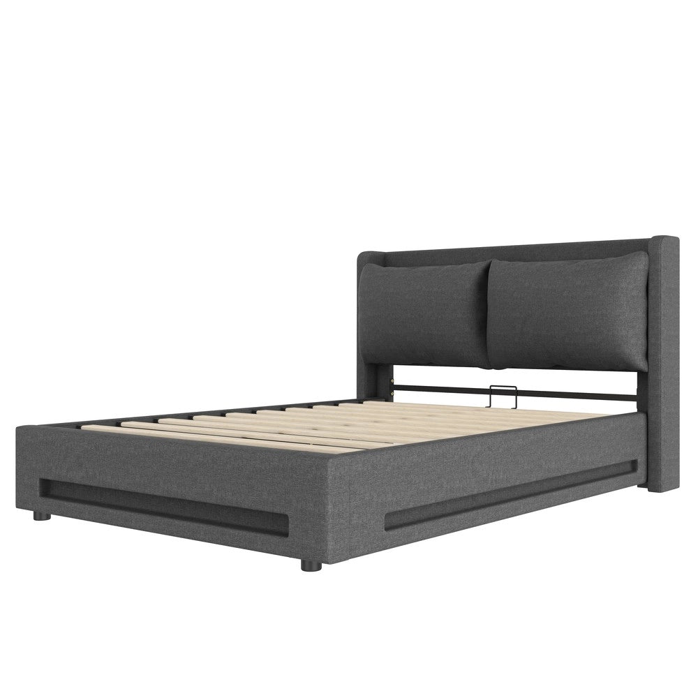 Letto Imbottito Contenitore con LED e USB-C ¨C Xylo ¨C Grigio Scuro 160x200