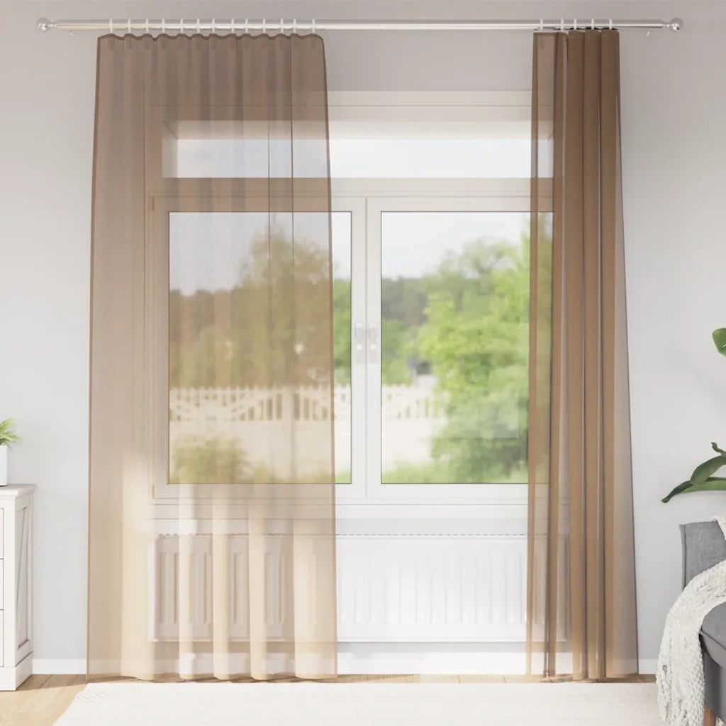 Tende in Voile con Tasche per Aste 2 pz Marrone Chiaro 4102223