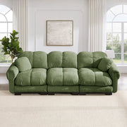 Divano modulare 3 posti 260x86x90 cm in chenille verde con cuscini trapuntati