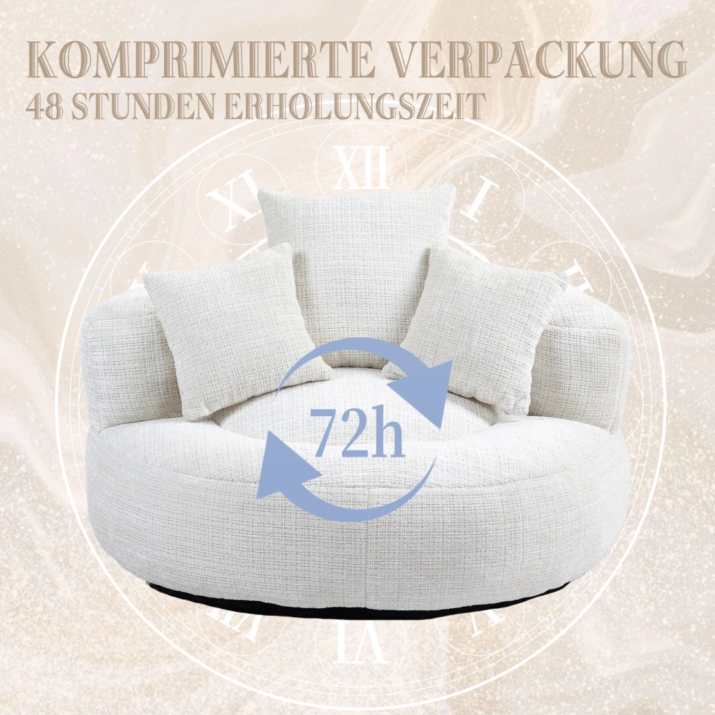 Poltrona Pouf Relax Oversize con Schienale Alto e Braccioli Confortevoli; Seduta Ampia in Ciniglia Beige